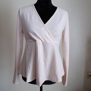 Cream Wrap Front Long Sleeve Flowy Top – Soft Knit – Size [M]